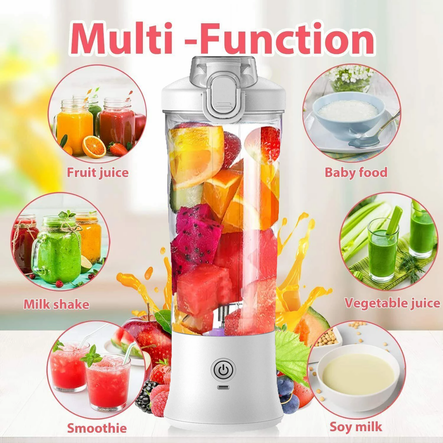 600ML Waterproof Electric Juicer Fruit Mixers Bottle Blender