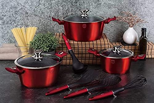 17-Piece Kitchen Cookware Set Burgundy Collection