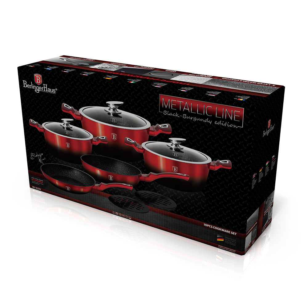 10-Piece Kitchen Cookware Set Burgundy Noir Collection