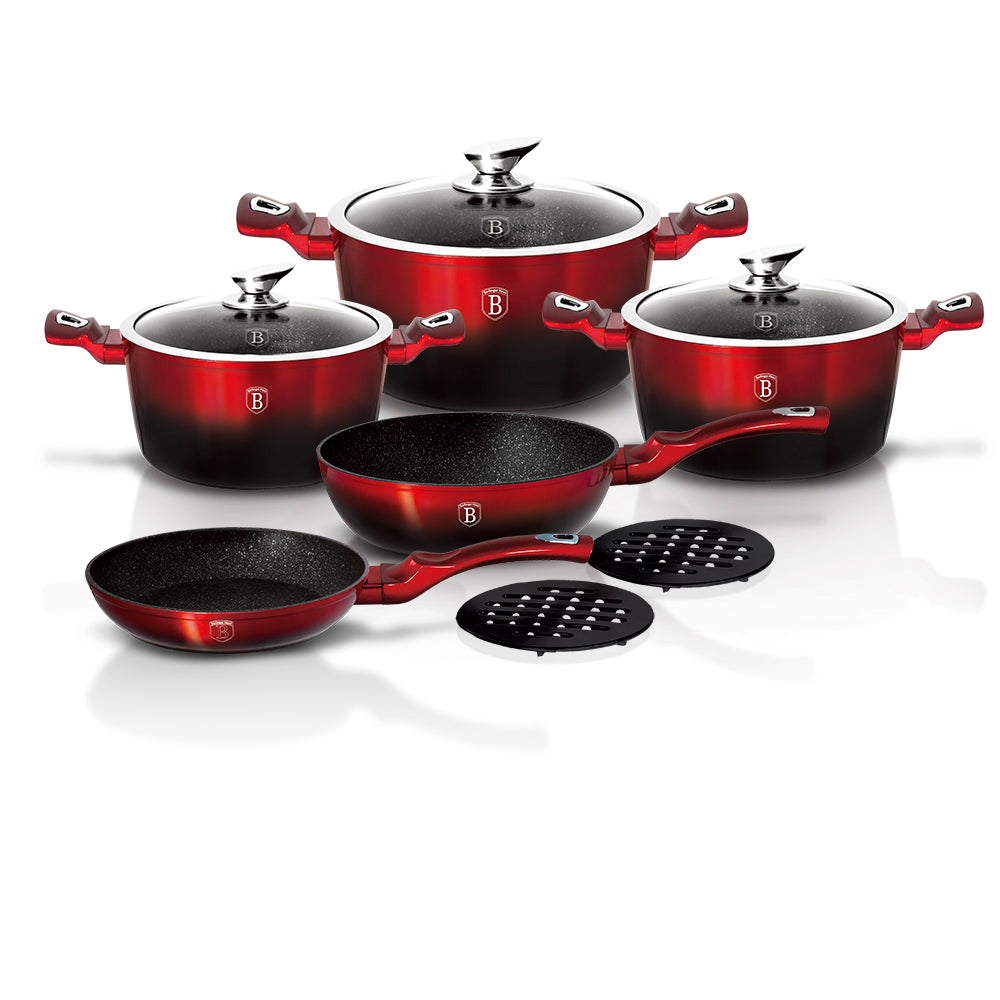 10-Piece Kitchen Cookware Set Burgundy Noir Collection