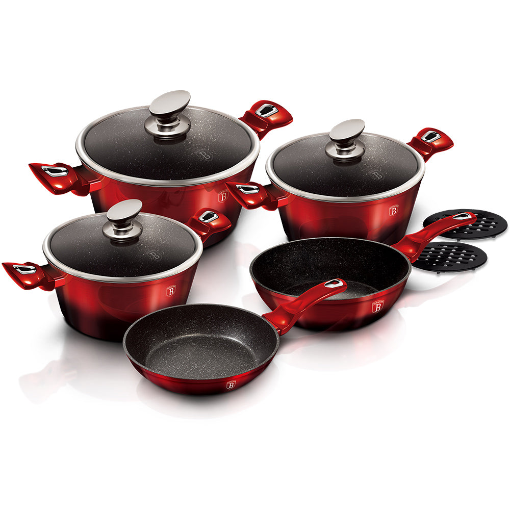 10-Piece Kitchen Cookware Set Burgundy Noir Collection