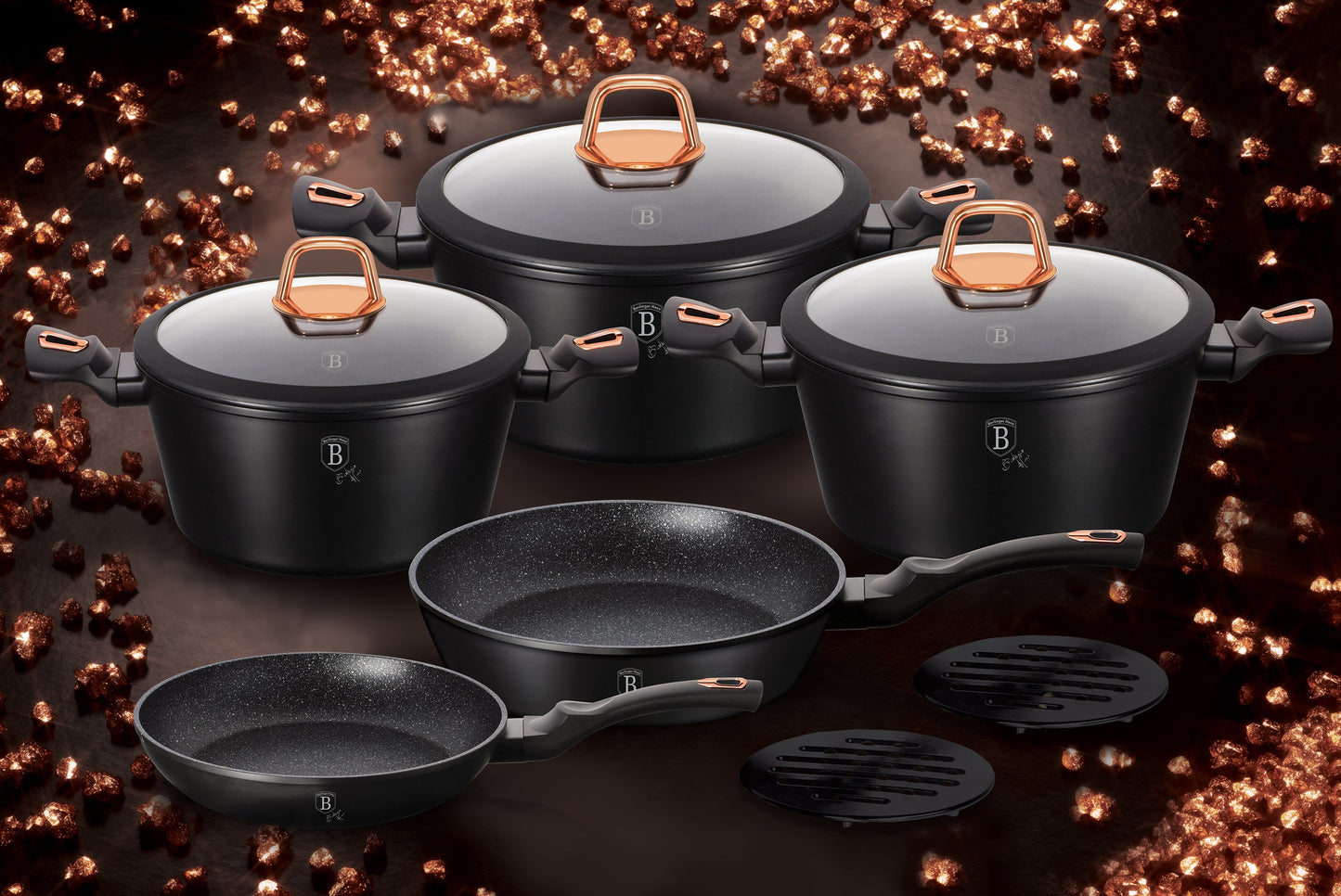 10-Piece Kitchen Cookware Set Black Rose Collection