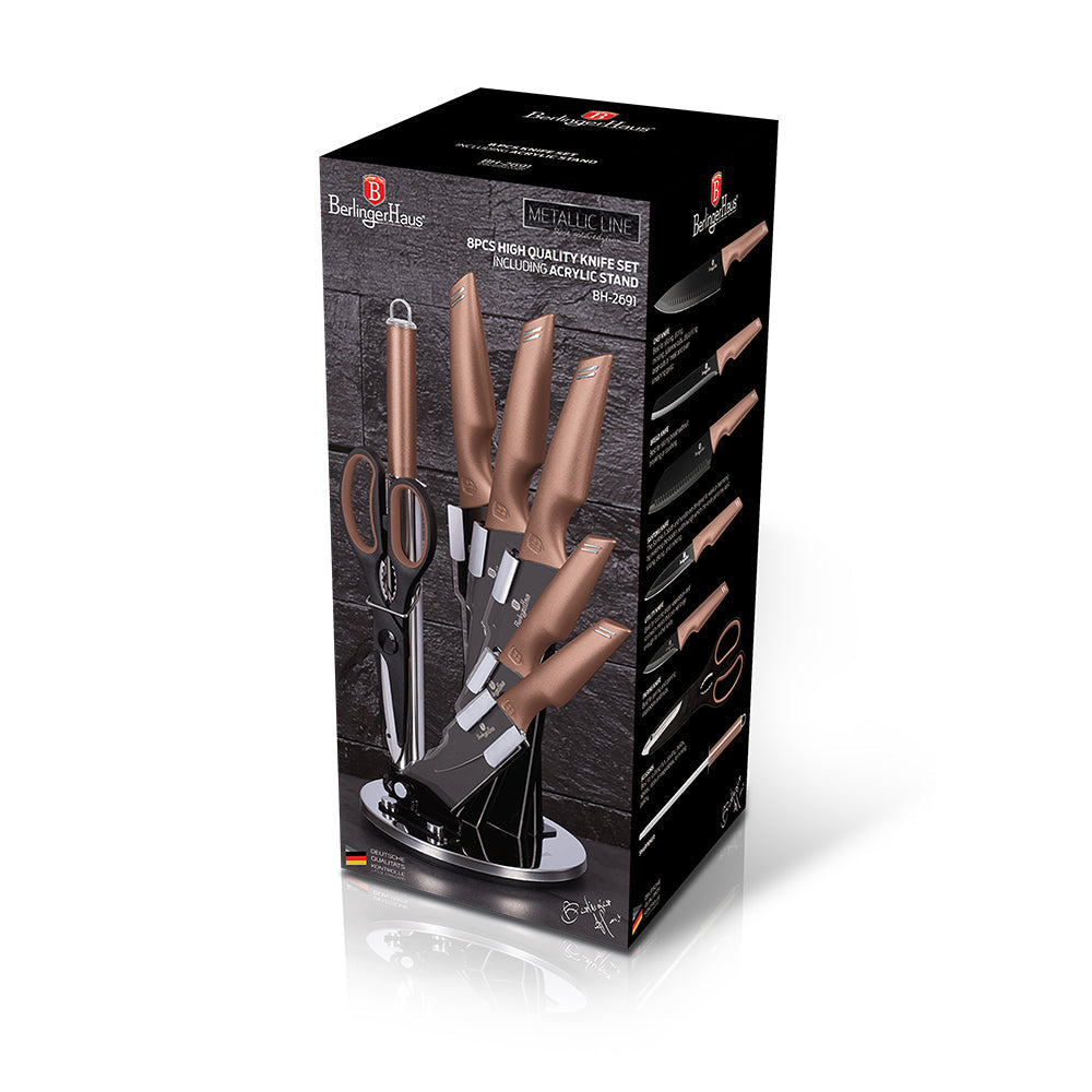 8-Piece Knife Set w/ Acrylic Stand Rose Gold Collection