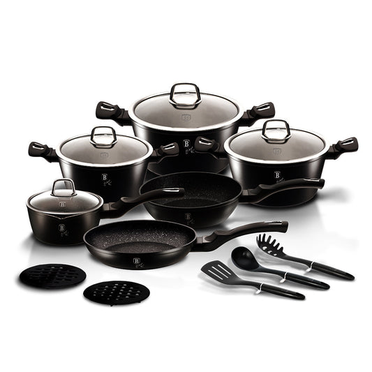 15-Piece Kitchen Cookware Set Black Collection